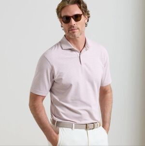 Peter Millar Albatross Pima Cotton Short Sleeve Polo Stripe Peach Men Sz Medium